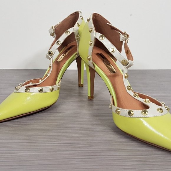 Halogen Martine Studded T-Strap Pump, Citrus Color Leather Womens Size 5 - Picture 5 of 12